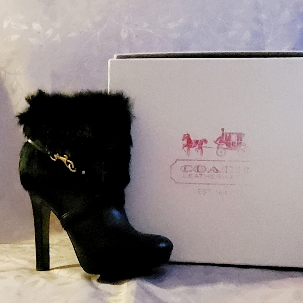 COPY - Coach, Fur, boots, heels, black, Size 7.5